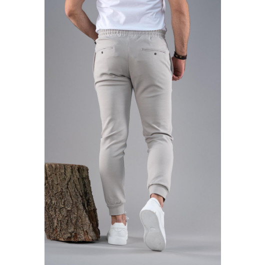 Slim Fit Slim Leg Waist Elastic Yarn Lycra Jogger Trousers