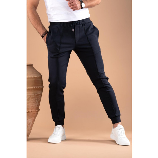 Slim Fit Slim Leg Waist Elastic Yarn Lycra Jogger Trousers