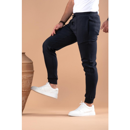 Slim Fit Slim Leg Waist Elastic Yarn Lycra Jogger Trousers