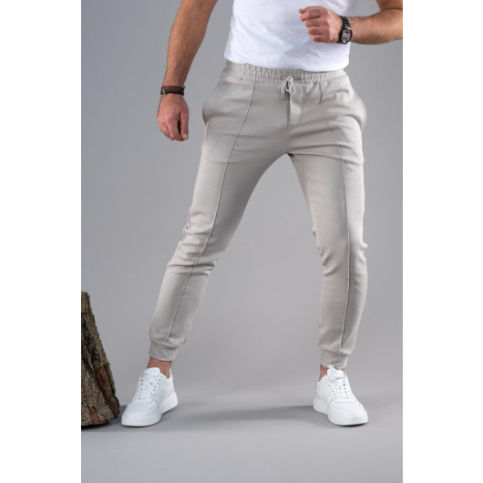 Slim Fit Slim Leg Waist Elastic Yarn Lycra Jogger Trousers