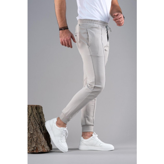 Slim Fit Slim Leg Waist Elastic Yarn Lycra Jogger Trousers