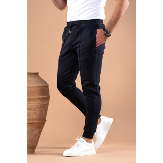 Slim Fit Slim Leg Waist Elastic Yarn Lycra Jogger Trousers