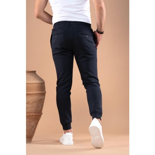 Slim Fit Slim Leg Waist Elastic Yarn Lycra Jogger Trousers