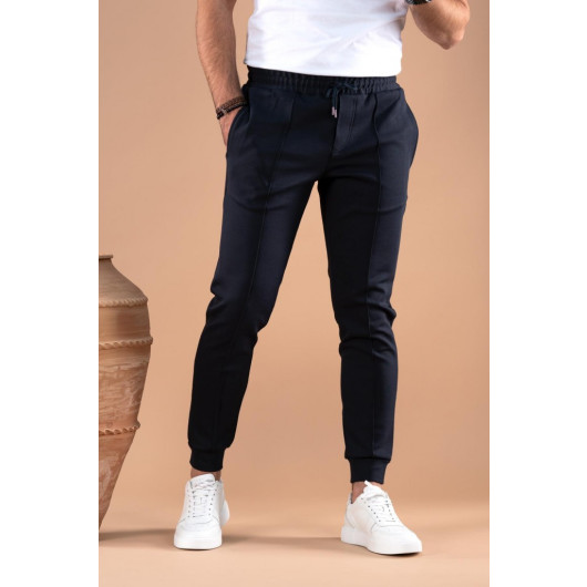 Slim Fit Slim Leg Waist Elastic Yarn Lycra Jogger Trousers