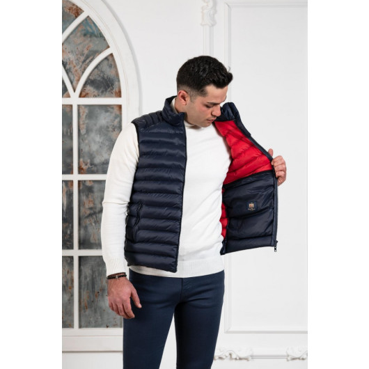 Men's Quilted Vest With Slimfit Steel Collar Zipper Closure