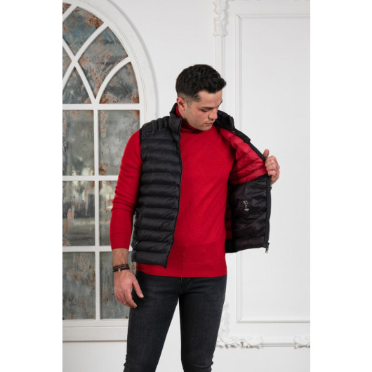 Men's Quilted Vest With Slimfit Steel Collar Zipper Closure