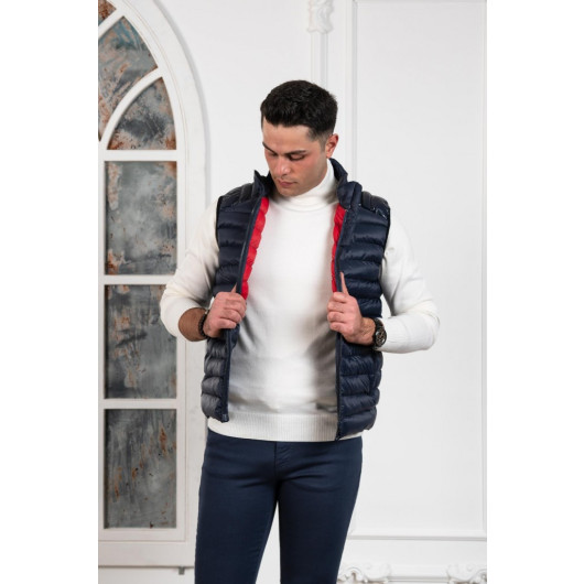 Men's Quilted Vest With Slimfit Steel Collar Zipper Closure