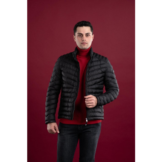 Slimfit Men's Puffer Coat With High Collar Zipper