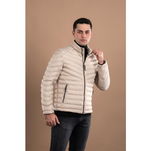 Slimfit Men's Puffer Coat With High Collar Zipper