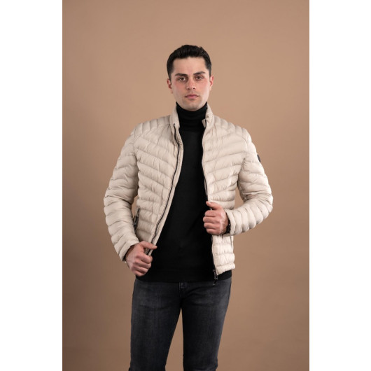 Slimfit Men's Puffer Coat With High Collar Zipper