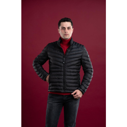 Slimfit Men's Puffer Coat With High Collar Zipper