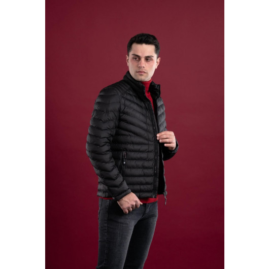 Slimfit Men's Puffer Coat With High Collar Zipper