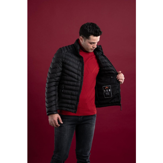 Slimfit Men's Puffer Coat With High Collar Zipper