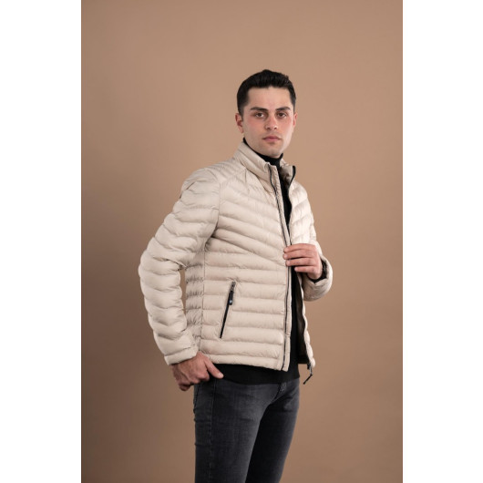 Slimfit Men's Puffer Coat With High Collar Zipper
