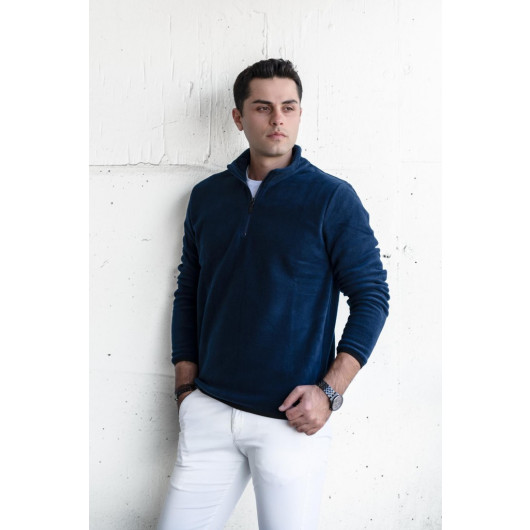 Slimfit Zipper Collar Men's Fleece Sweatshirt