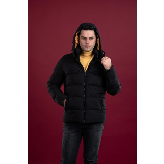 Men's Inflatable Puffer Jacket With Slimfit Hooded Lined