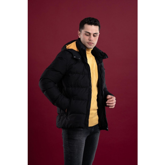 Men's Inflatable Puffer Jacket With Slimfit Hooded Lined