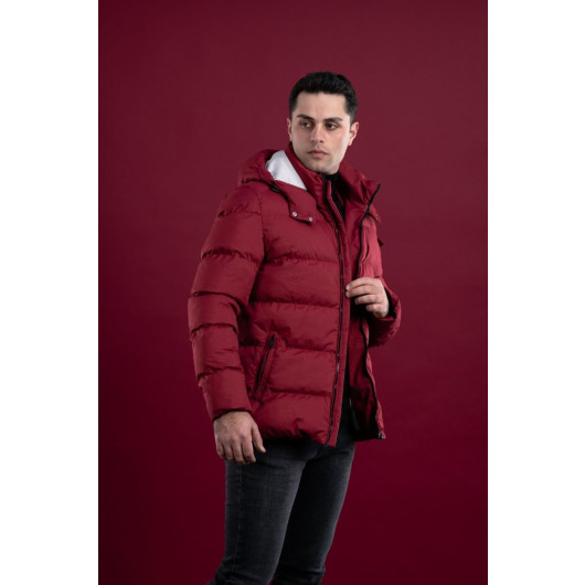 Men's Inflatable Puffer Jacket With Slimfit Hooded Lined