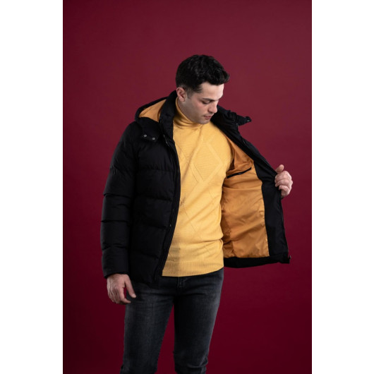 Men's Inflatable Puffer Jacket With Slimfit Hooded Lined