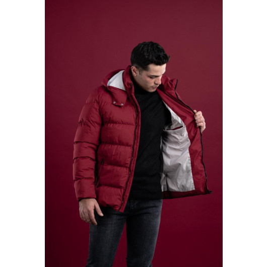 Men's Inflatable Puffer Jacket With Slimfit Hooded Lined