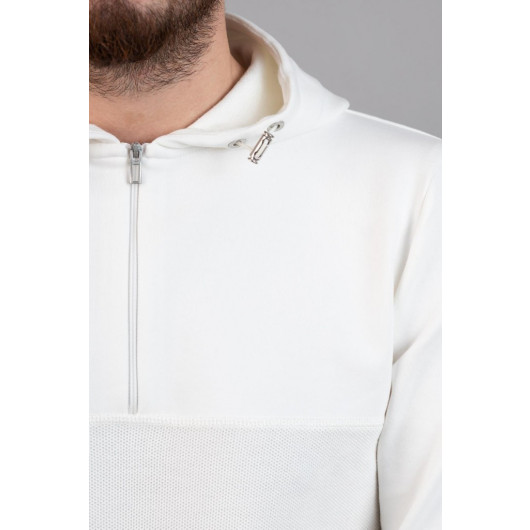 Slimfit Hooded Men's Sports White Sweatshirt