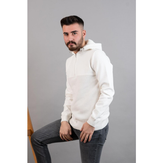 Slimfit Hooded Men's Sports White Sweatshirt