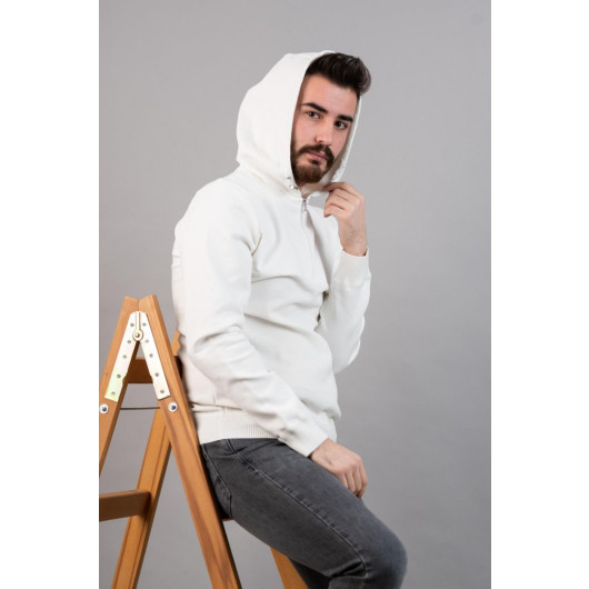Slimfit Hooded Men's Sports White Sweatshirt