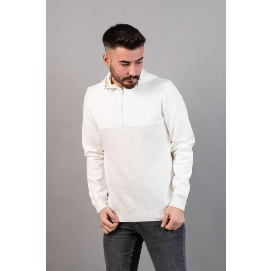 Slimfit Hooded Men's Sports White Sweatshirt