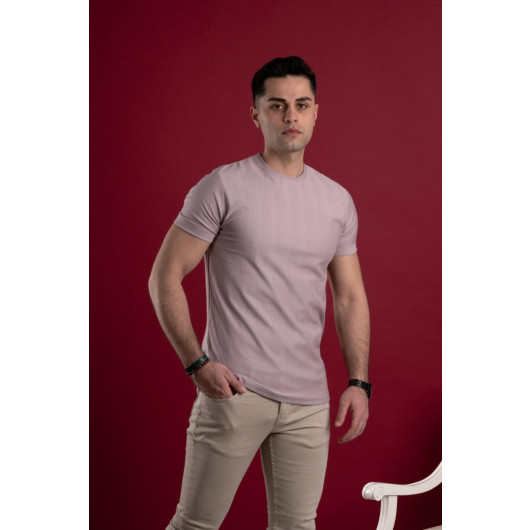 Slimfit Patterned Men's Combed Cotton T-Shirt