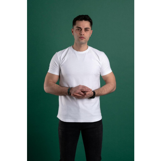 Slimfit Patterned Men's Combed Cotton T-Shirt