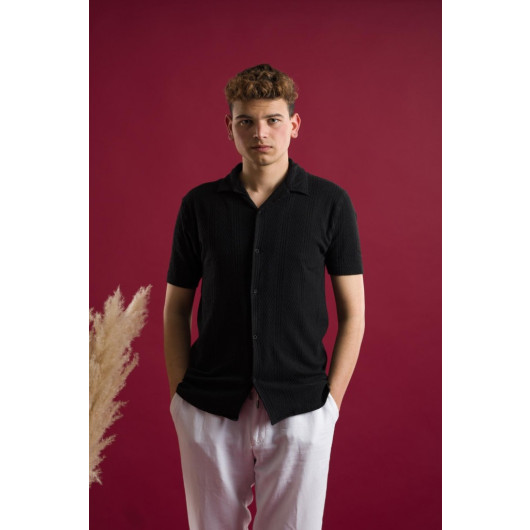 Slimfite Lycra Patterned Short Sleeve Men's Summer Knitwear Shirt
