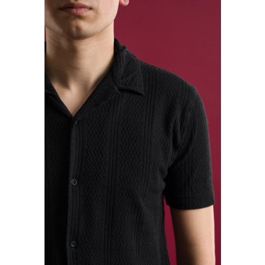 Slimfite Lycra Patterned Short Sleeve Men's Summer Knitwear Shirt