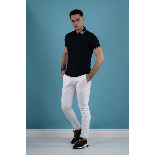 Slimfit Polo Neck Buttoned Mercerized Fabric Men's T-Shirt