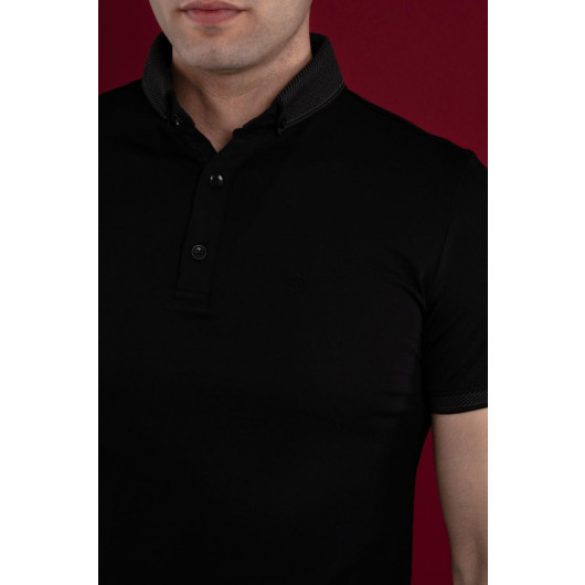 Slimfit Polo Neck Buttoned Mercerized Fabric Men's T-Shirt