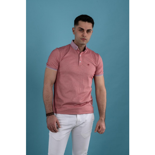 Slimfit Polo Neck Buttoned Mercerized Fabric Men's T-Shirt