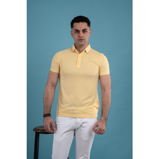 Slimfit Polo Neck Buttoned Mercerized Fabric Men's T-Shirt