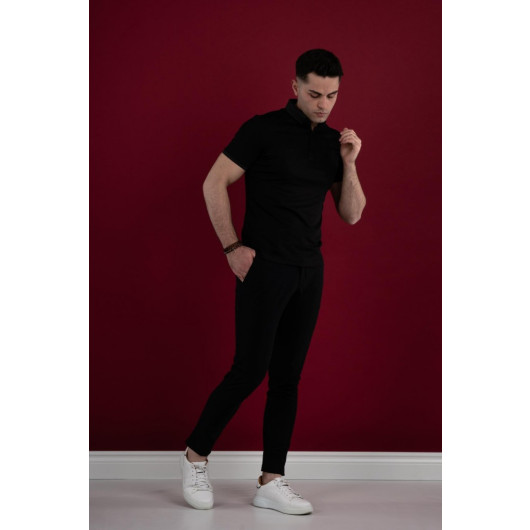 Slimfit Polo Neck Buttoned Mercerized Fabric Men's T-Shirt