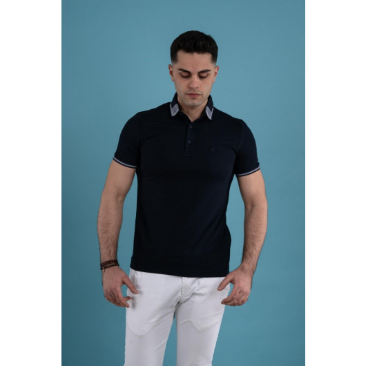 Slimfit Polo Neck Buttoned Mercerized Fabric Men's T-Shirt
