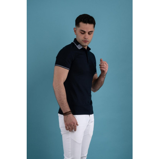 Slimfit Polo Neck Buttoned Mercerized Fabric Men's T-Shirt