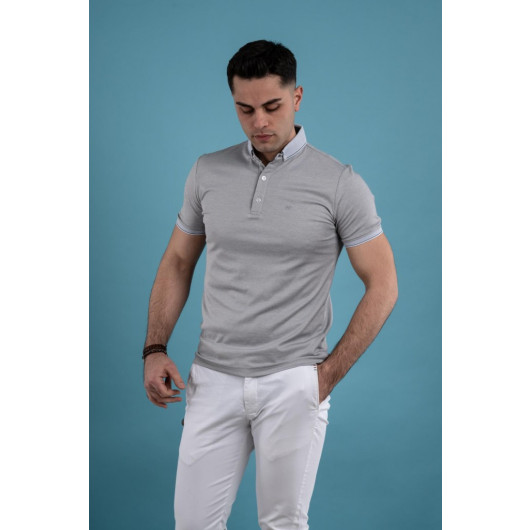 Slimfit Polo Neck Buttoned Mercerized Fabric Men's T-Shirt