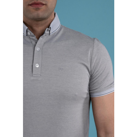 Slimfit Polo Neck Buttoned Mercerized Fabric Men's T-Shirt