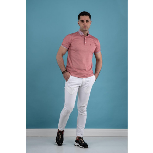 Slimfit Polo Neck Buttoned Mercerized Fabric Men's T-Shirt