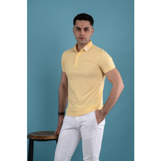 Slimfit Polo Neck Buttoned Mercerized Fabric Men's T-Shirt