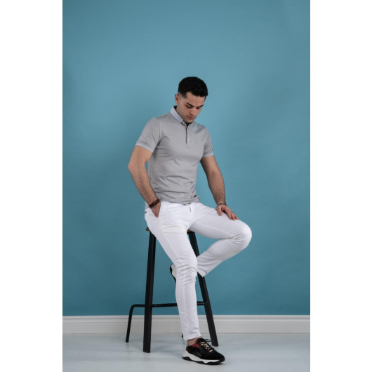 Slimfit Polo Neck Buttoned Mercerized Fabric Men's T-Shirt