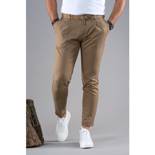 Slimfit Single Pleated Slim-Length Zipper Detail Personalized Fabric Trousers
