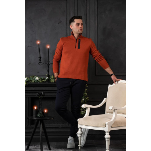 Slimfit Half Fisherman Zipper Detailed Men's Knitwear Sweater