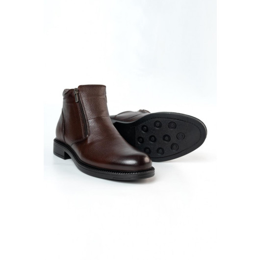 Smart Shearling Eva Sole Double Zipper Genuine Leather Men's Boots