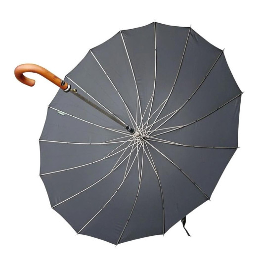 مظلة سوداء بمقبض خشبي ومدعمة ب 16 سلك