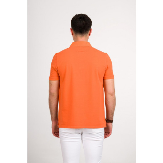 Stone Wash Regular Fit Lacost Fabric Polo Collar Cotton Men's T-Shirt