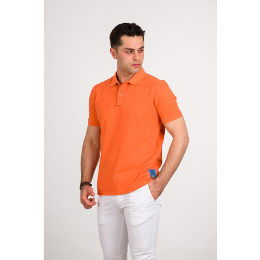 Stone Wash Regular Fit Lacost Fabric Polo Collar Cotton Men's T-Shirt